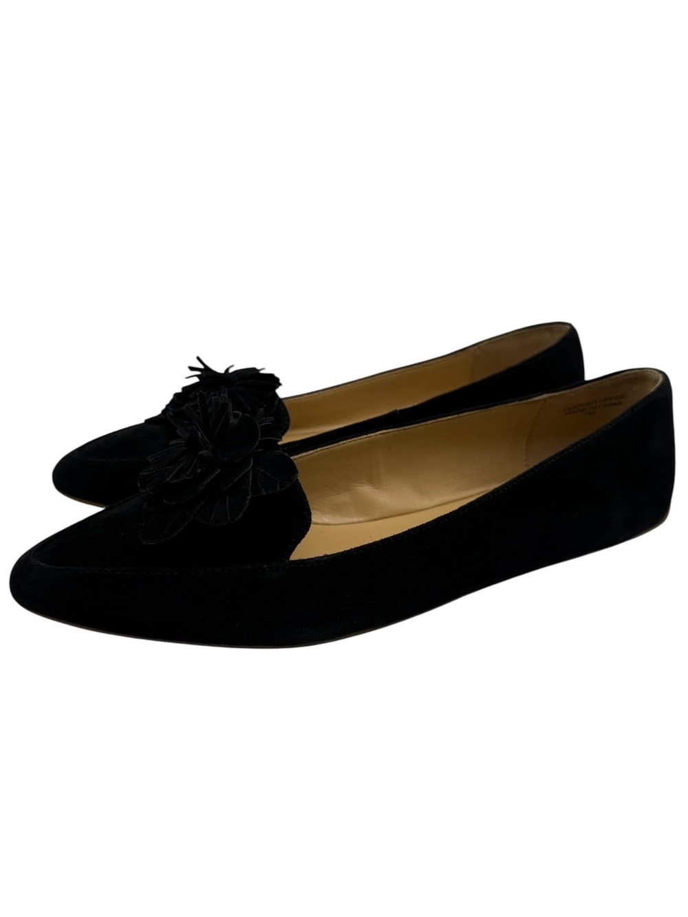 Talbots Womens Francesca Flower Loafers Sz 7 Black Suede Leather Feminine Flats